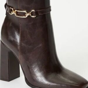 JustFab Dark Brown Heeled Boots with Gold Accent